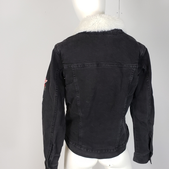 PacSun Fur Black Denim Jacket - Picture 4 of 9